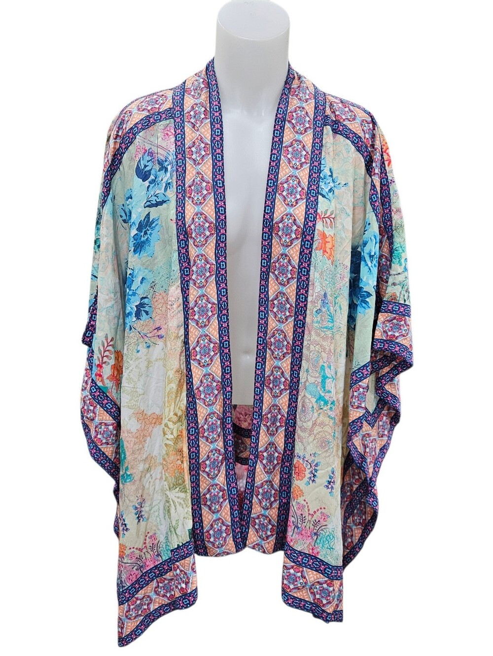 Tolani Raelyn Kimono Floral Multi Cropped Boho India Mandala Modal Sz M NWOT
